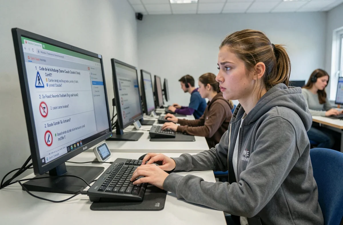 Élève passant l'examen du code de la route à l'auto-école ABC Conduite de Saint-Claude