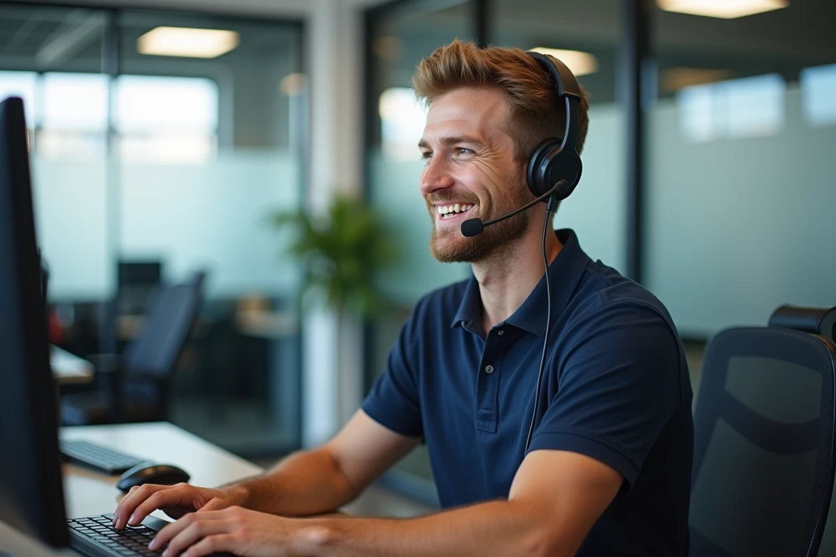 Agent service client souriant au bureau