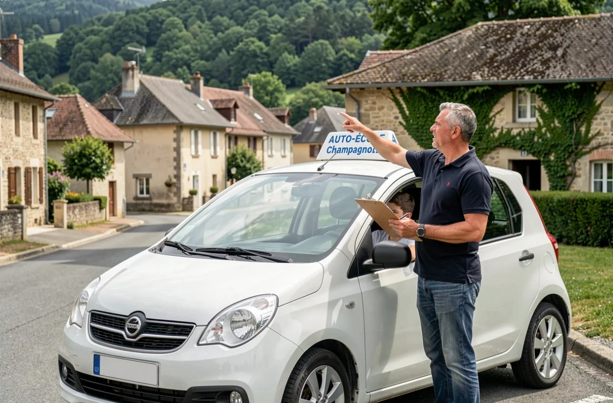 Moniteur de conduite de l'auto-école Georges Vuillaumier à Champagnole avec un élève
