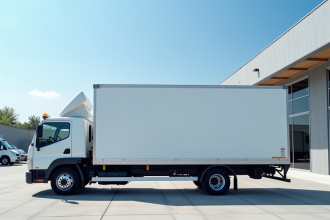 Camion utilitaire d'occasion devant un entrepôt moderne