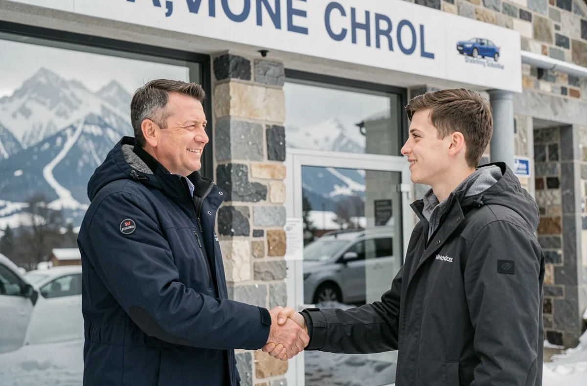 Moniteur de l'auto-école Excellence Morez serrant la main d'un élève devant l'établissement à Morez