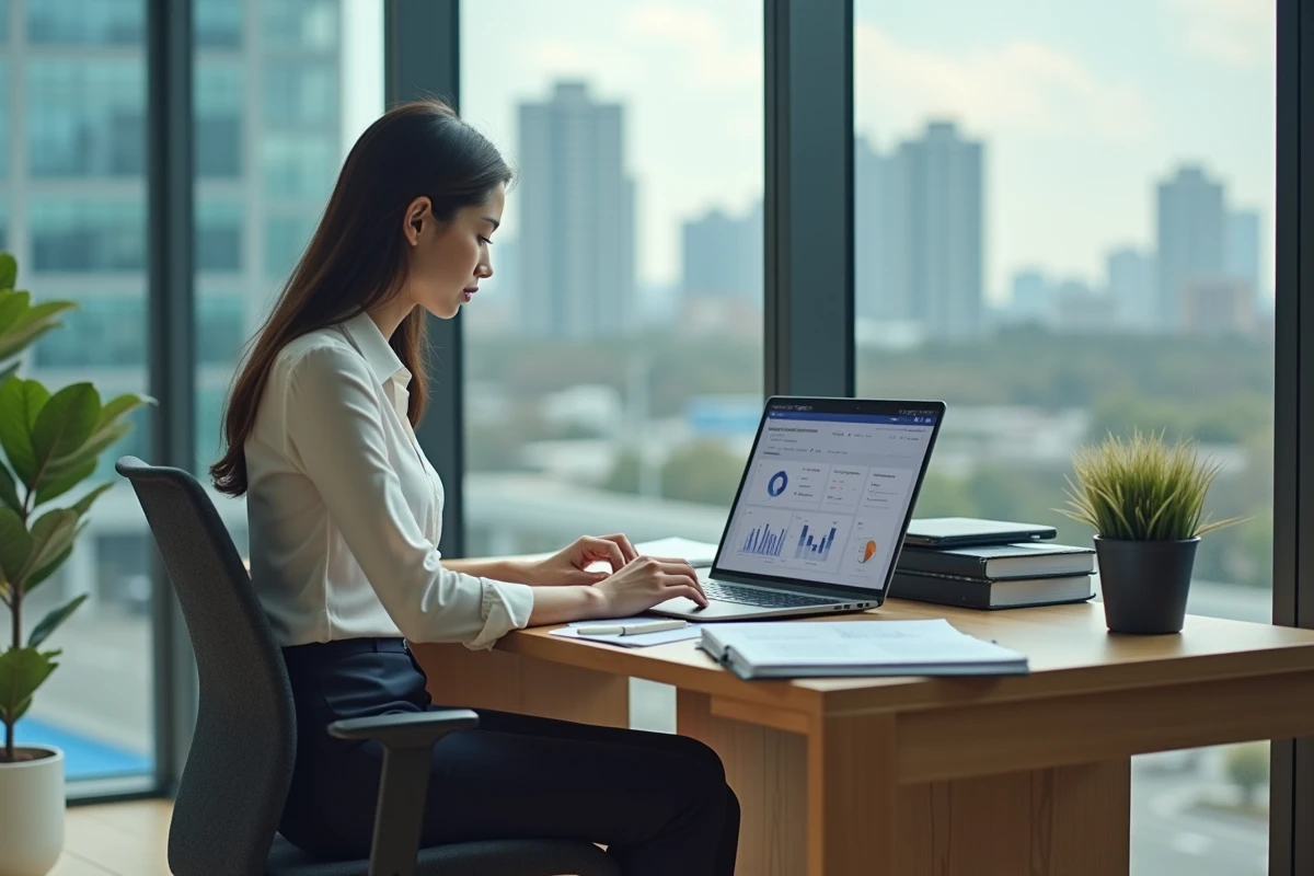 Femme analysant un tableau de bord véhicule au bureau