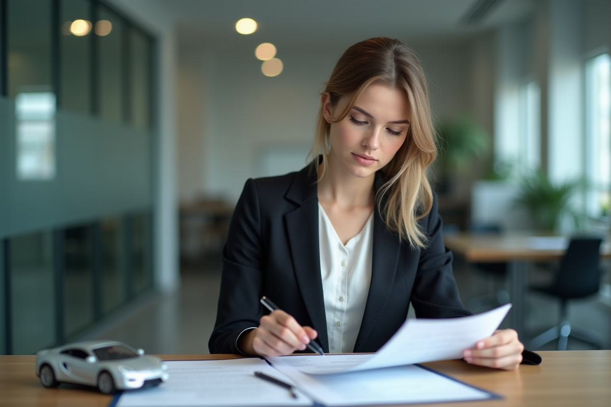 Femme lisant un contrat d