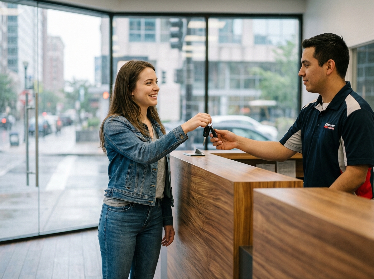 Jeune femme souriante remettant les clés d'une voiture