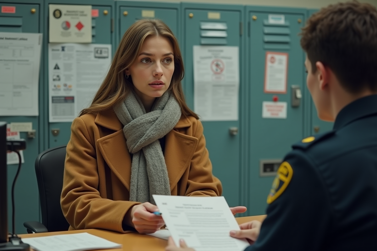 Jeune femme parlant avec un agent dans un bureau d