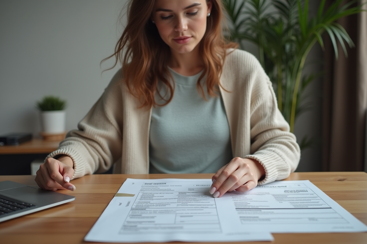 Jeune femme examinant des papiers dans un bureau moderne