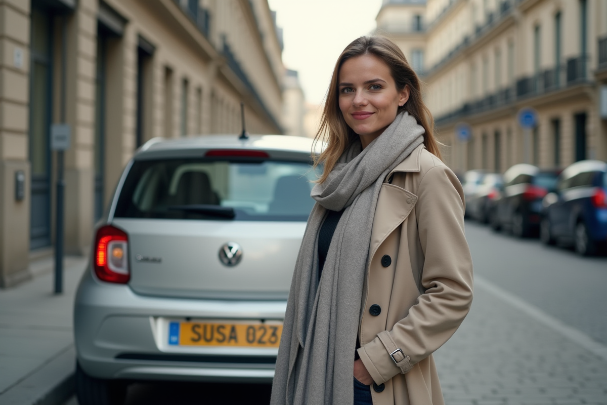 Jeune femme attachant une plaque d
