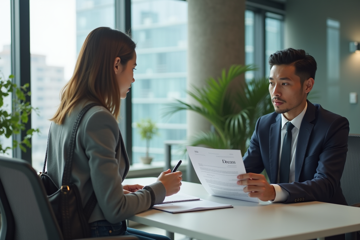 Femme rencontrant un agent d