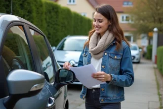 Jeune femme regardant la Renault Clio dans la rue