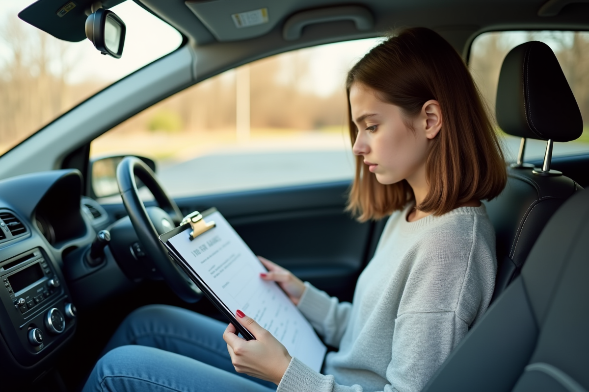 Fille regardant documents d