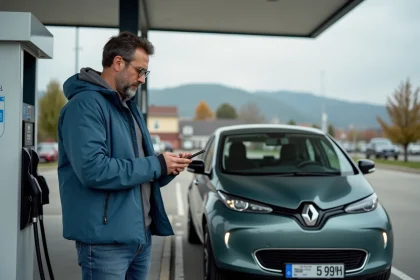Homme étudiant les prix du carburant à Mille