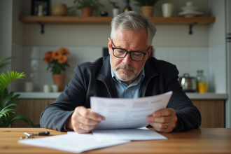 Homme d'âge moyen vérifiant son certificat d'immatriculation