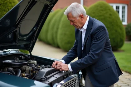 Homme inspectant un moteur de voiture classique 2026tii