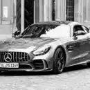 grayscale photo of mercedes benz coupe