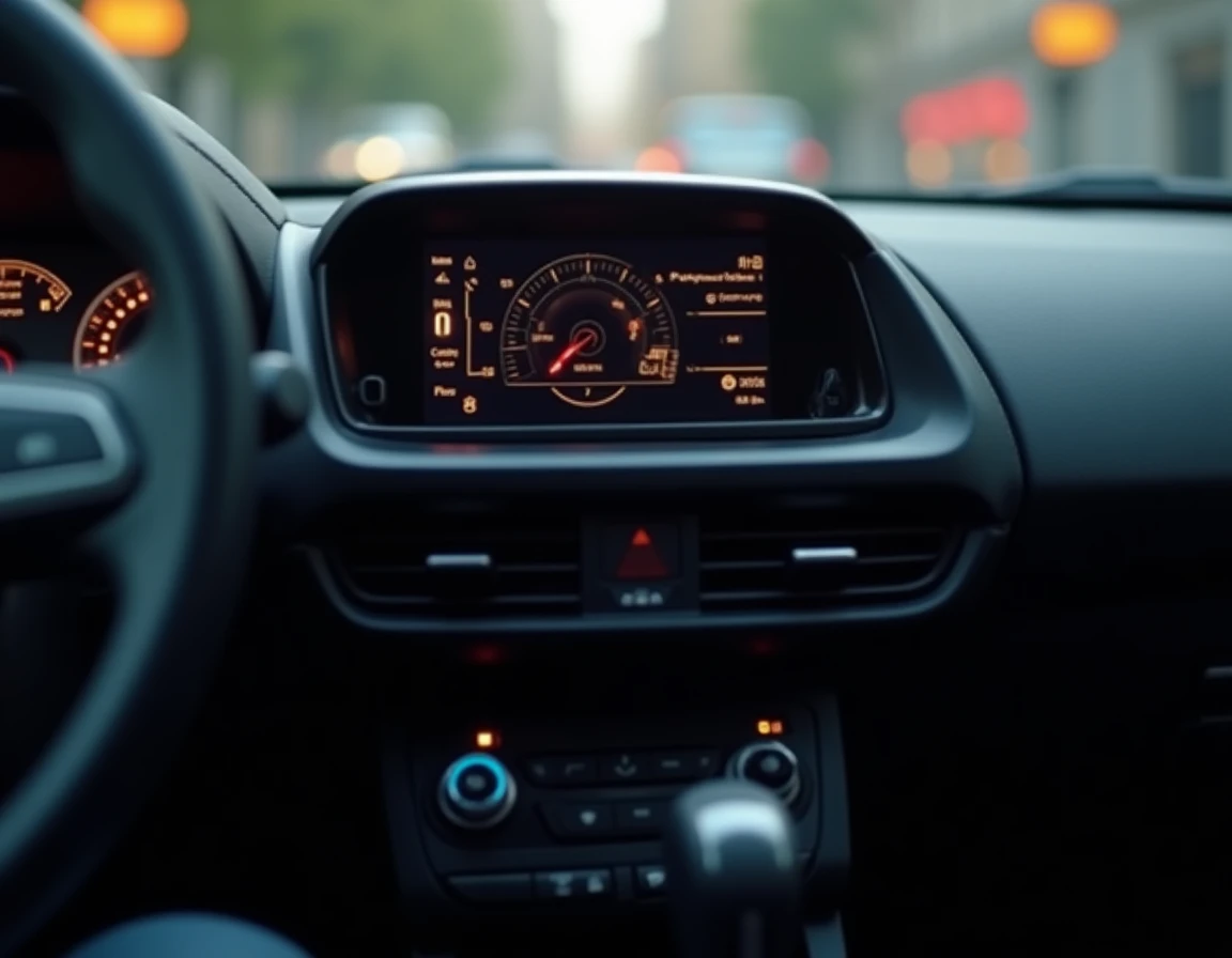Vue intérieure en angle de la Citroën C3 montrant les voyants actifs sur le tableau de bord lors du démarrage