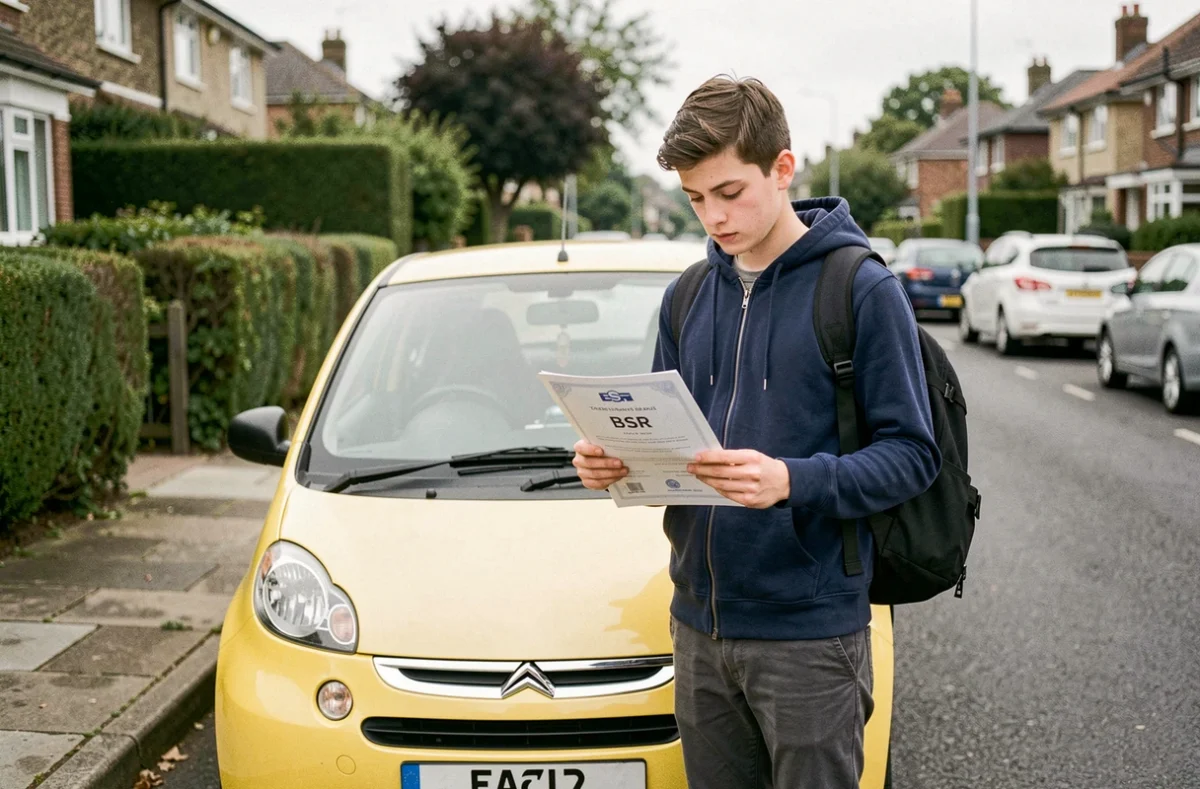 Jeune homme de 16 ans avec son brevet de sécurité routière et une voiture sans permis