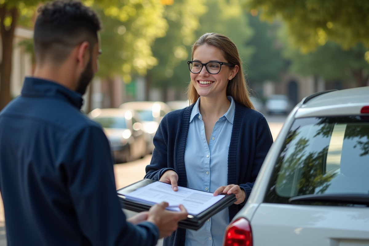 Jeune femme montre ses papiers d
