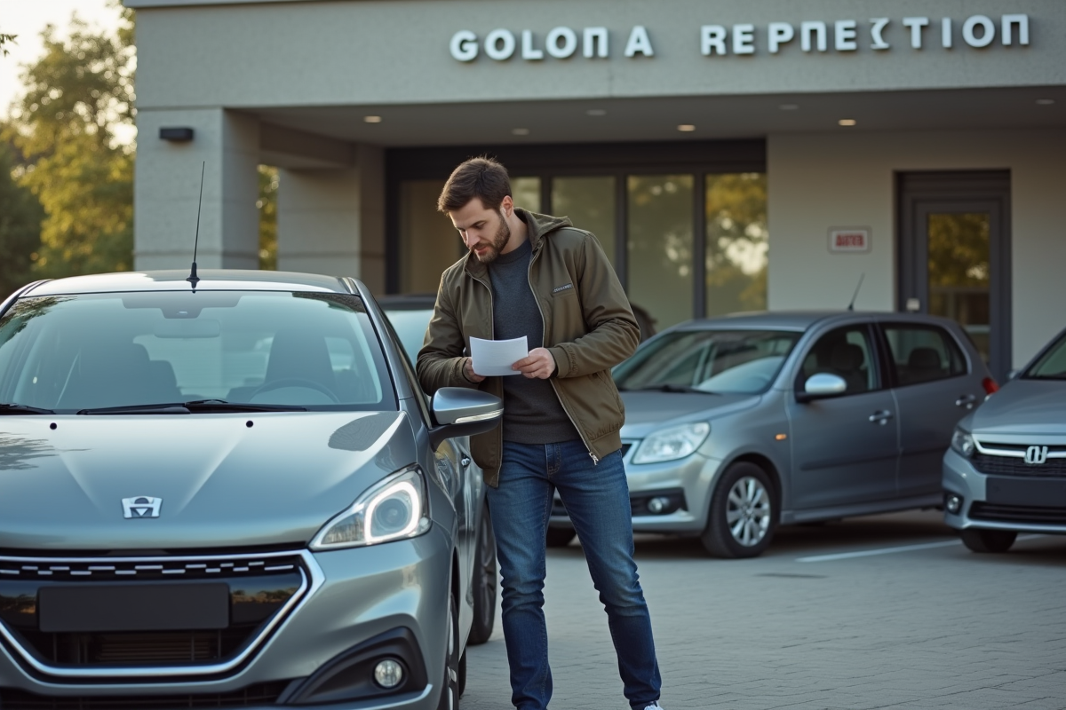 Jeune homme vérifiant papiers devant la préfecture