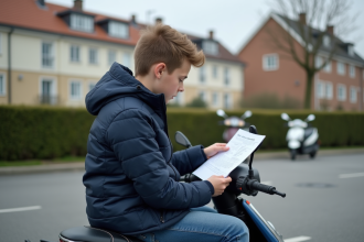 Jeune garçon français en scooter lors d'un examen BSR