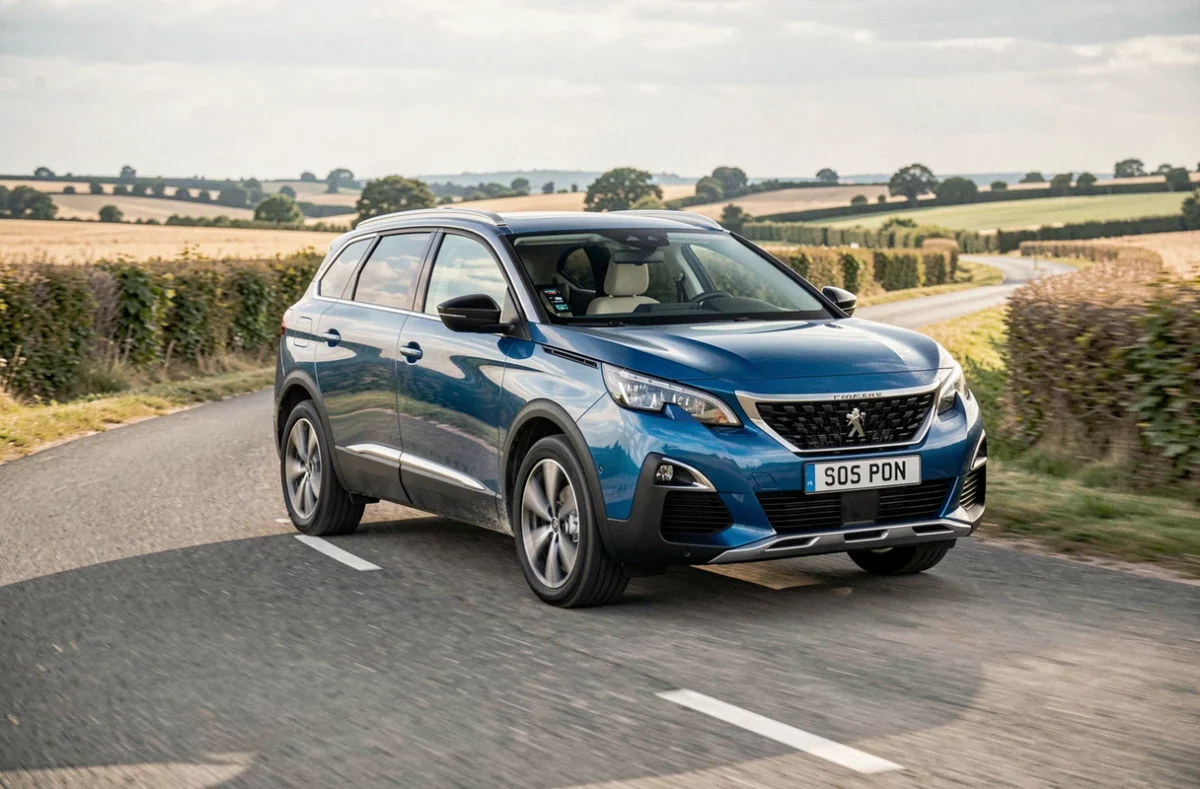 Peugeot 5008 sur route de campagne française équipé de la boîte automatique Eat8