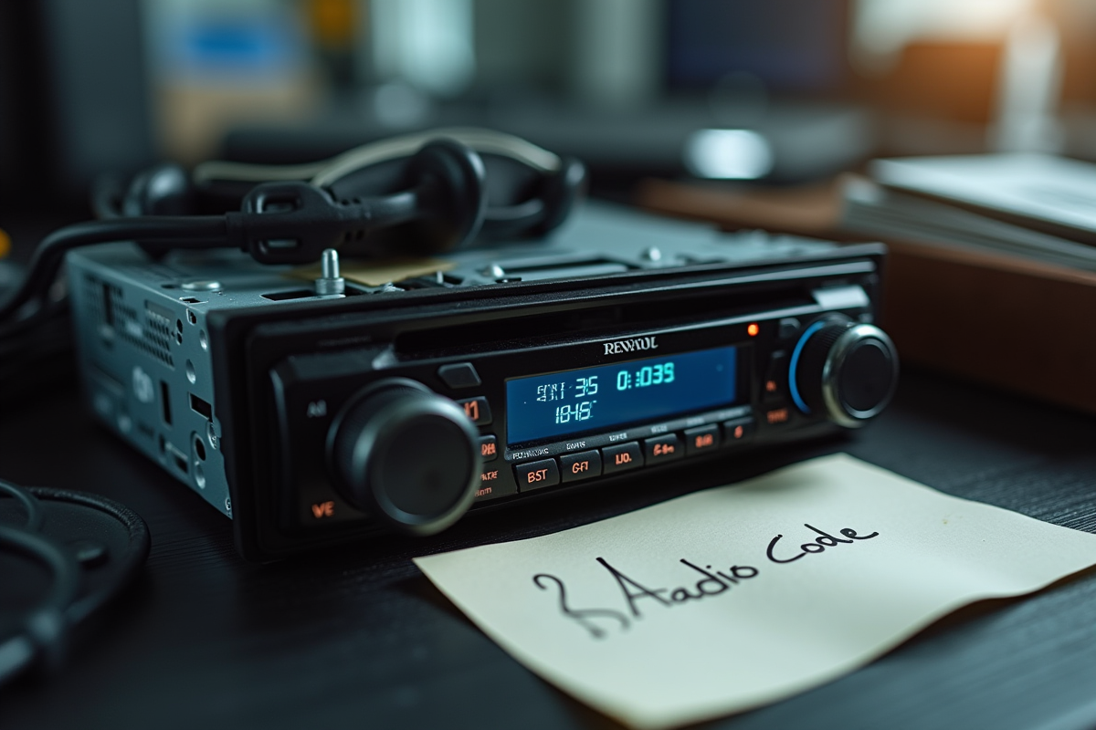 Radio Renault déconnectée avec note manuscrite du code radio