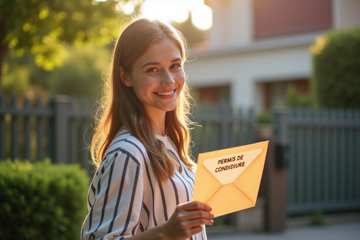 Jeune femme découvrant une lettre officielle dans sa boîte aux lettres