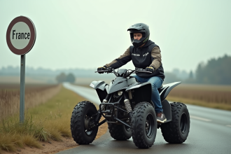 Jeune homme en motocross sur un quad en France