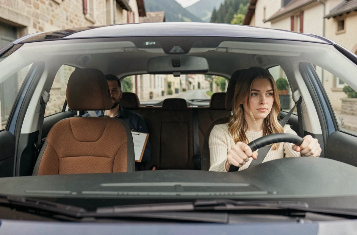 Jeune femme au volant d'une voiture d'auto-école SB Conduite à Poligny dans le Jura