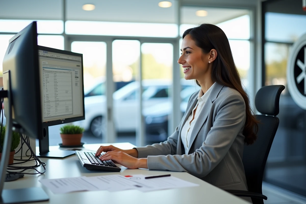Conseillère service client Centrale Pneus au bureau traitant une commande en ligne
