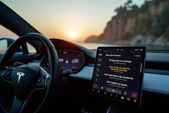 Tableau de bord Tesla avec alertes lumineuses