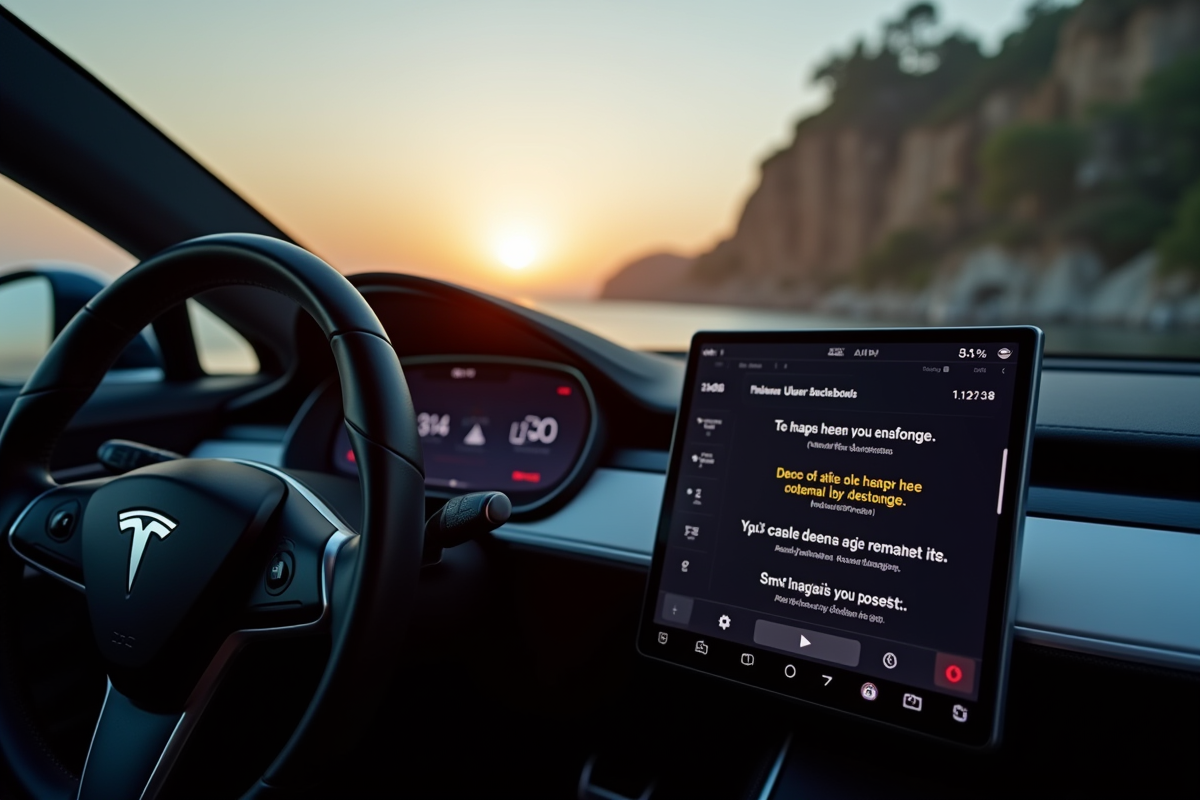 Tableau de bord Tesla avec alertes lumineuses
