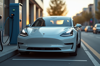 Voiture électrique en charge dans une station urbaine