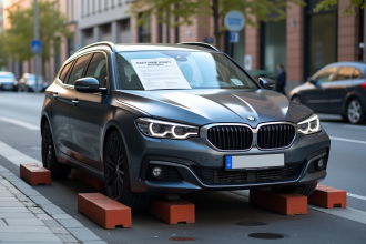 Voiture moderne sans roues sur une rue urbaine
